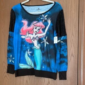 Disney Parks Blue and Black Ariel Long Sleeve Tee with Lace accents